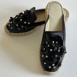 PATRICIA GREEN Tia Embellished Mule Espadrille  Black Size 7.5 EU 38